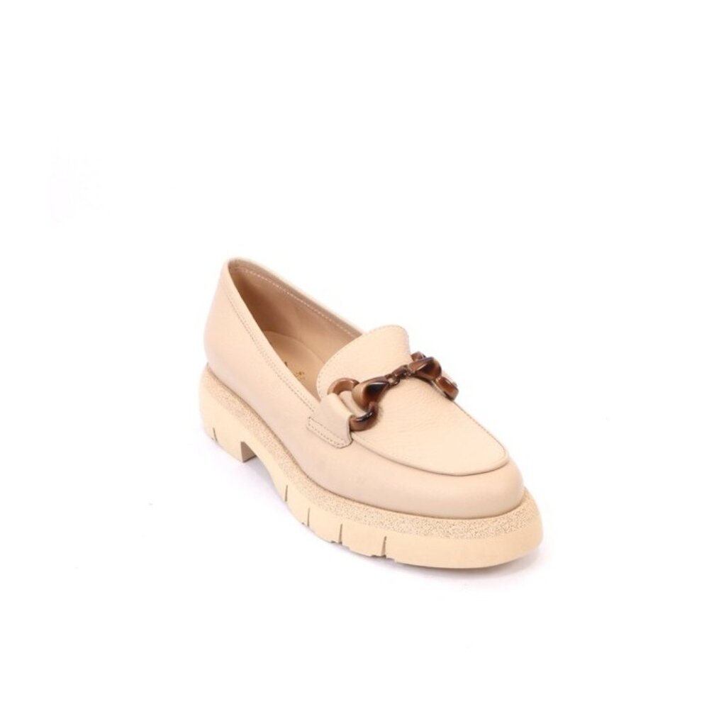 Luca Grossi 415 Beige Leather Platform Loafer Comfort Shoes